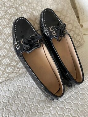 Tods City Driver Black Patent Moccasin 8.5